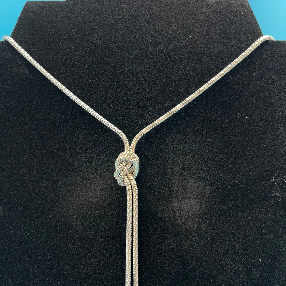 Banana‎ Republic Lariat Necklace Women Silver Tone Knot Pave Ball Snake Chain